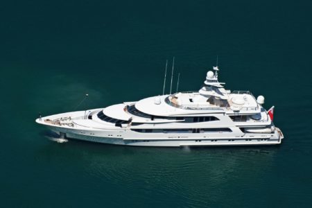 Large private motor yacht at sea