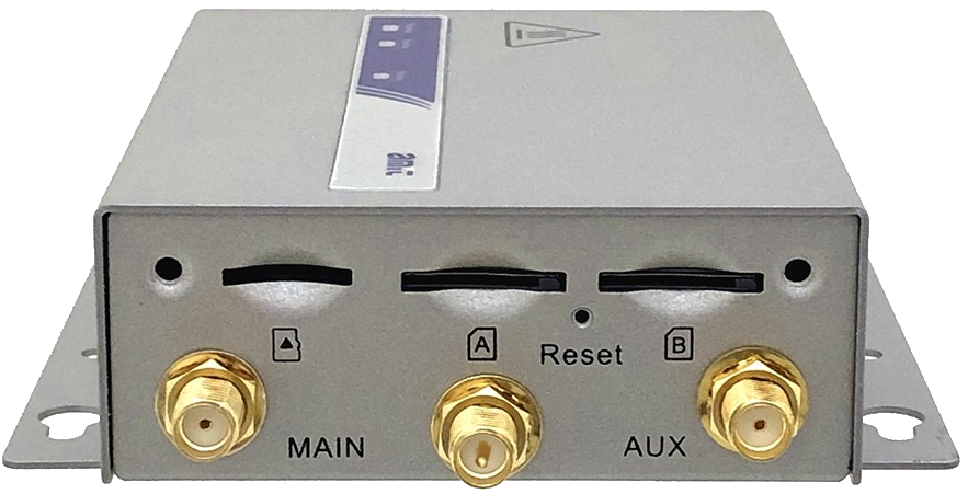 AMIT IDG500-0T012 arka panel: MAIN ve AUX anten konnektörleri, SIM yuvaları