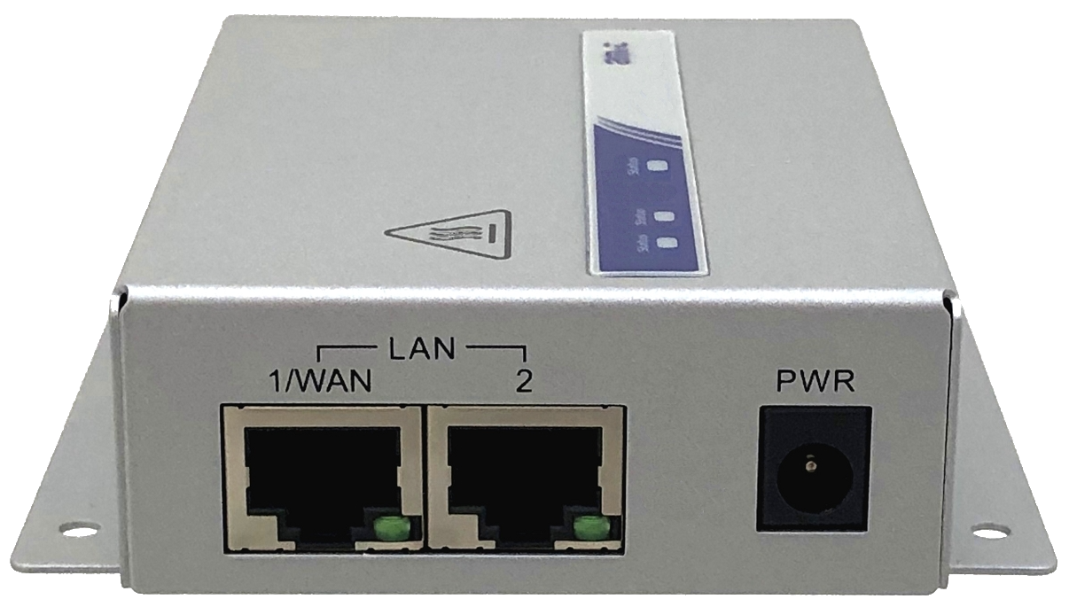 AMIT IDG500-0T012 ön panel: 1/WAN ve 2 LAN portları, PWR girişi