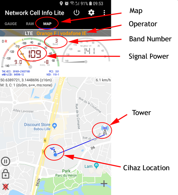 Stella Doradus repeater installation site measurement with Network Cell Info Lite