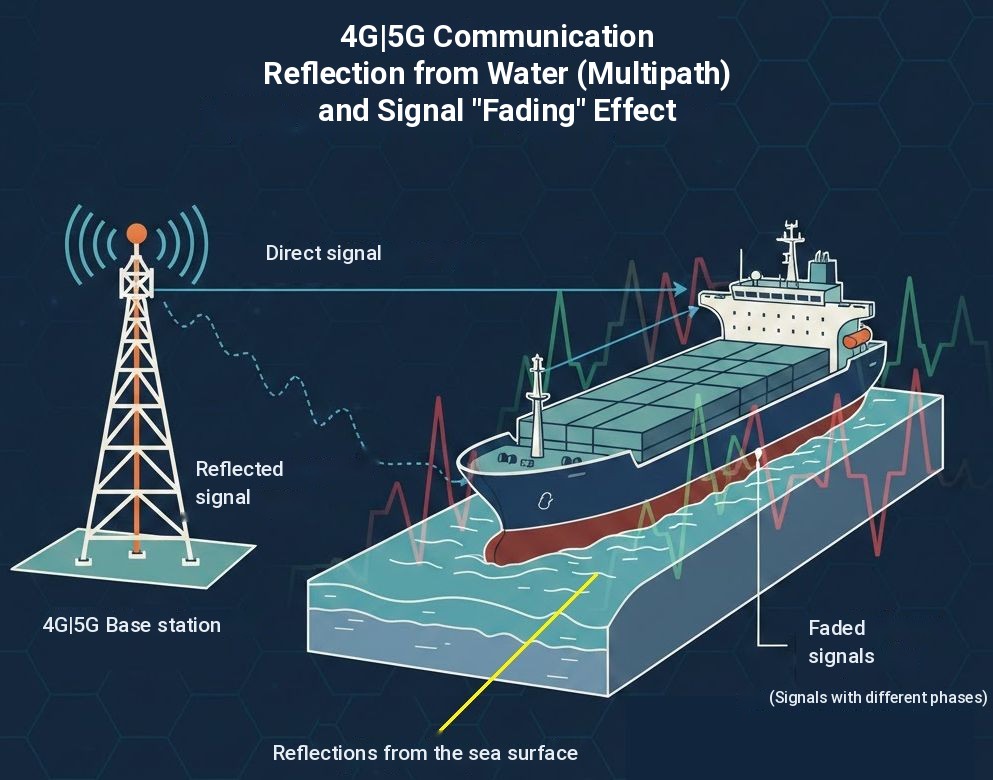 4G/5G coverage at sea: reflection from the sea surface and fading